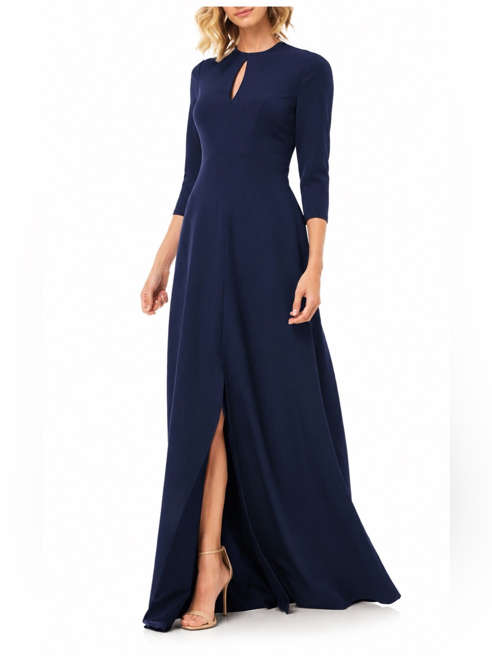 Kay Unger size 4 Hannah Gown Evening Formal 3/4 sleeve Dress Navy Blue NEW
